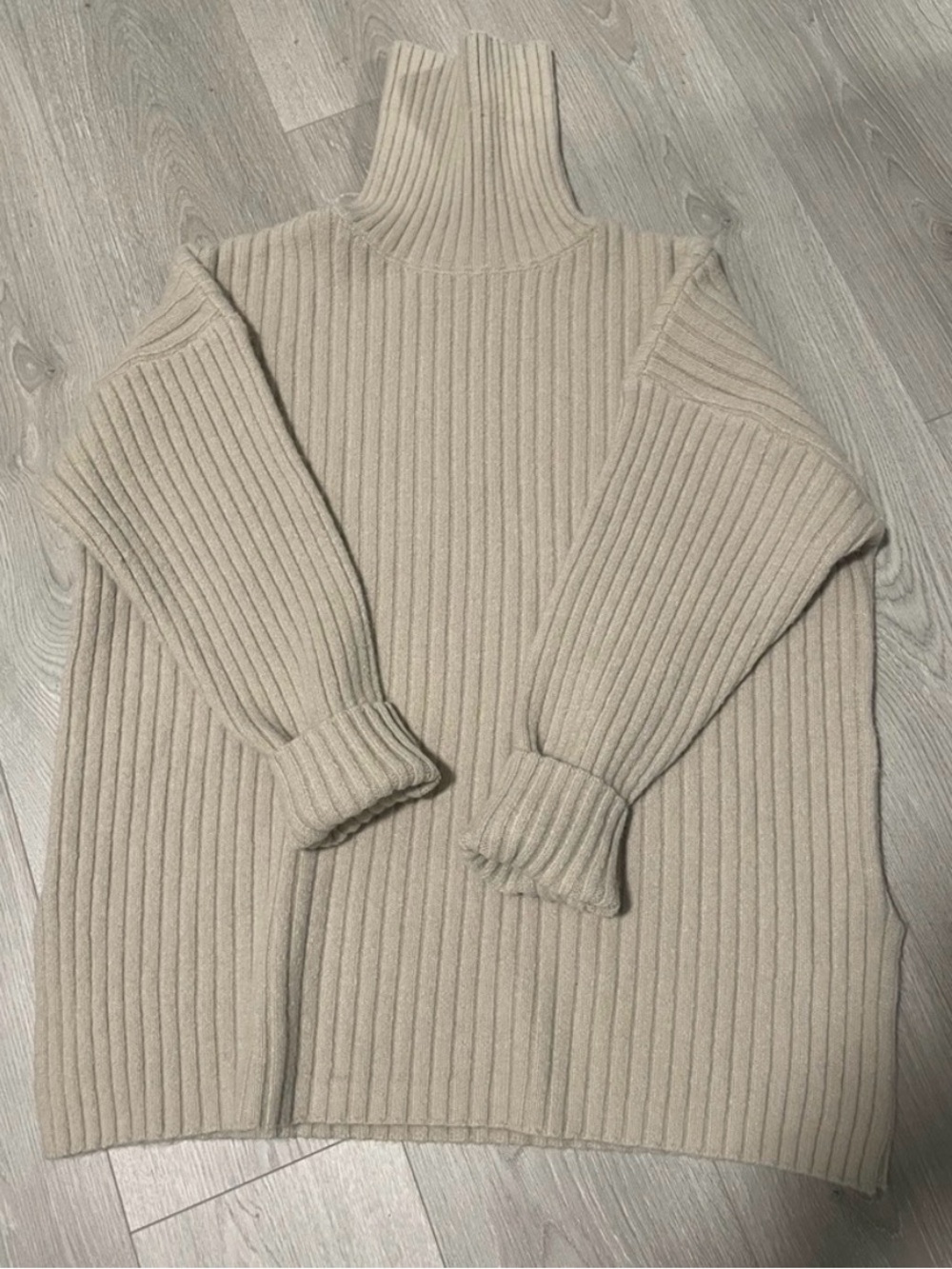 OAK + FORT Cream Ribbed Turtleneck Sweater